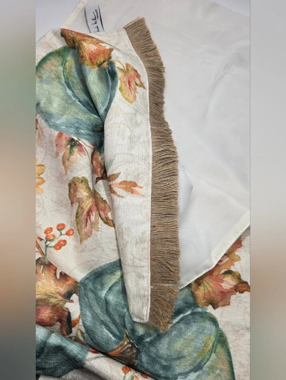 Nicole Miller Teal and Cream Pumpkin Floral Tablw Runner